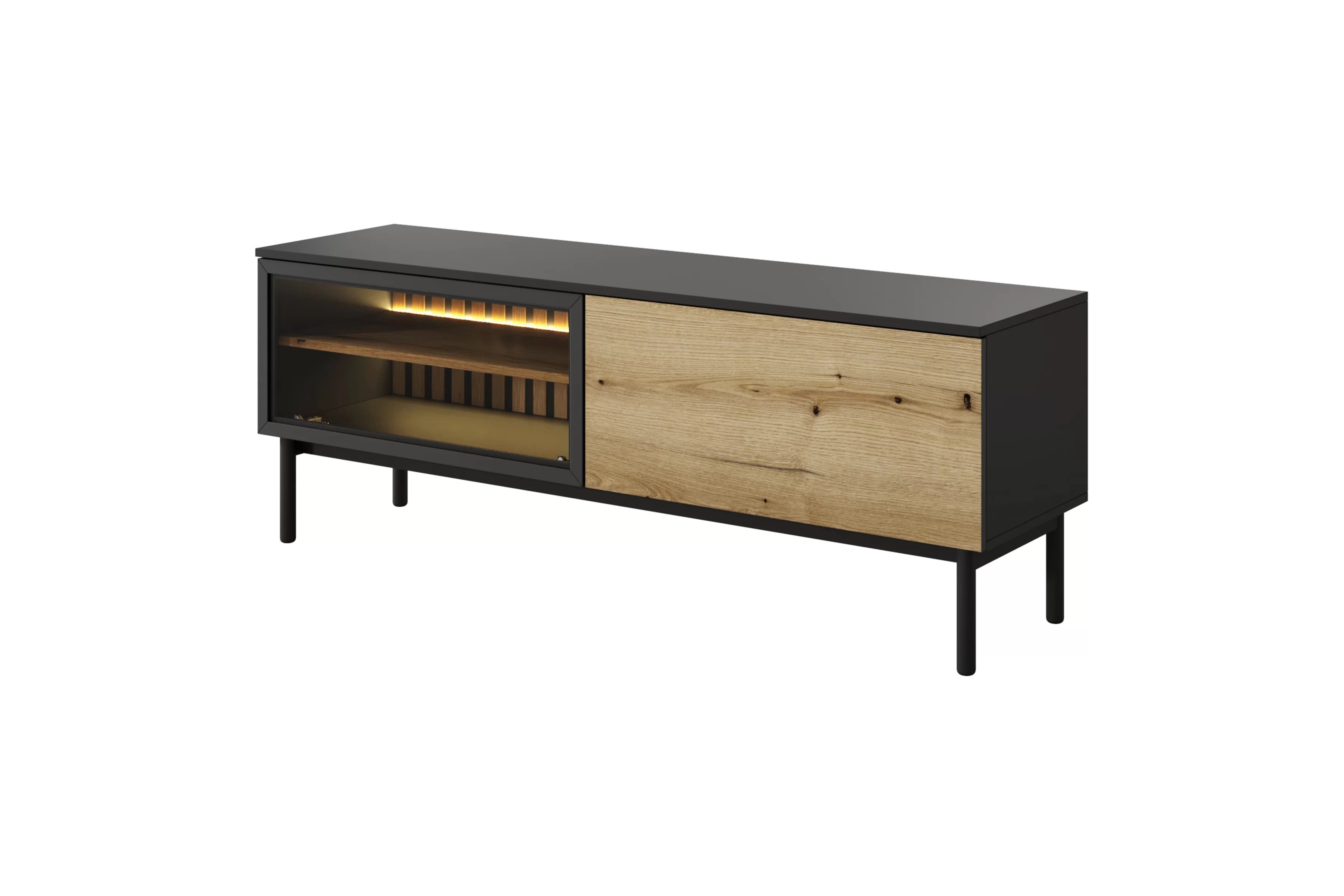 TV skrinka Noro 150 cm s LED osvetlením - dub evoke / čierna TV skrinka 150 cm s osvetlením LED - Dub evoke / Čierny