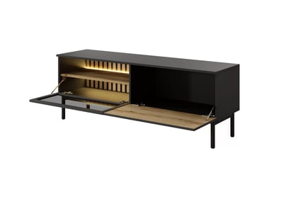 TV skrinka Noro 150 cm s LED osvetlením - dub evoke / čierna TV skrinka 150 cm s osvetlením LED - Dub evoke / Čierny