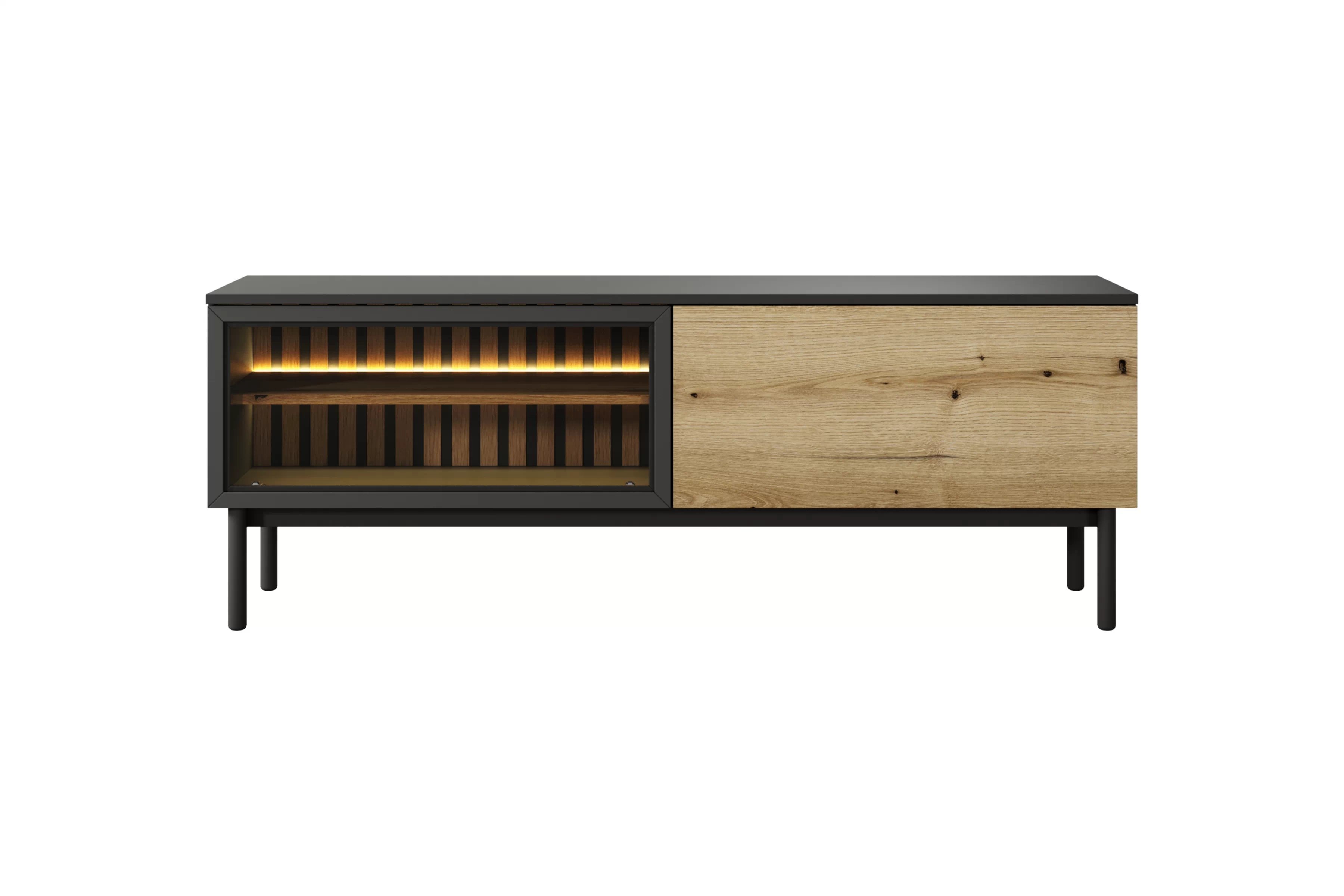 TV skrinka Noro 150 cm s LED osvetlením - dub evoke / čierna TV skrinka 150 cm s osvetlením LED - Dub evoke / Čierny