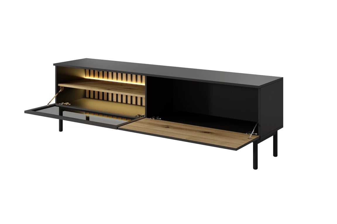 TV skrinka Noro 180 cm s LED osvetlením - dub evoke / čierna TV skrinka 180 cm s osvetlením LED - Dub evoke / Čierny