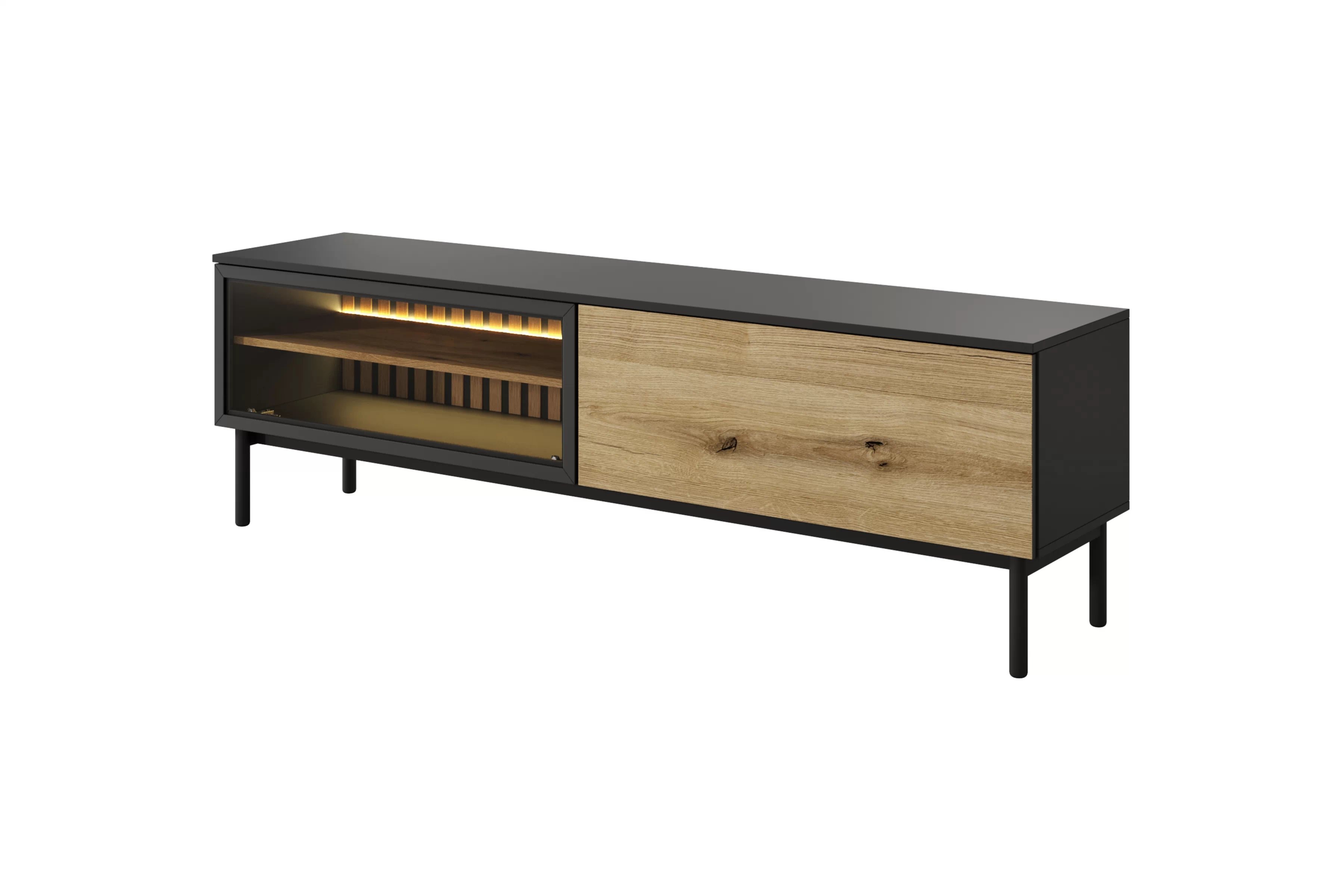 TV skrinka Noro 180 cm s LED osvetlením - dub evoke / čierna TV skrinka 180 cm s osvetlením LED - Dub evoke / Čierny