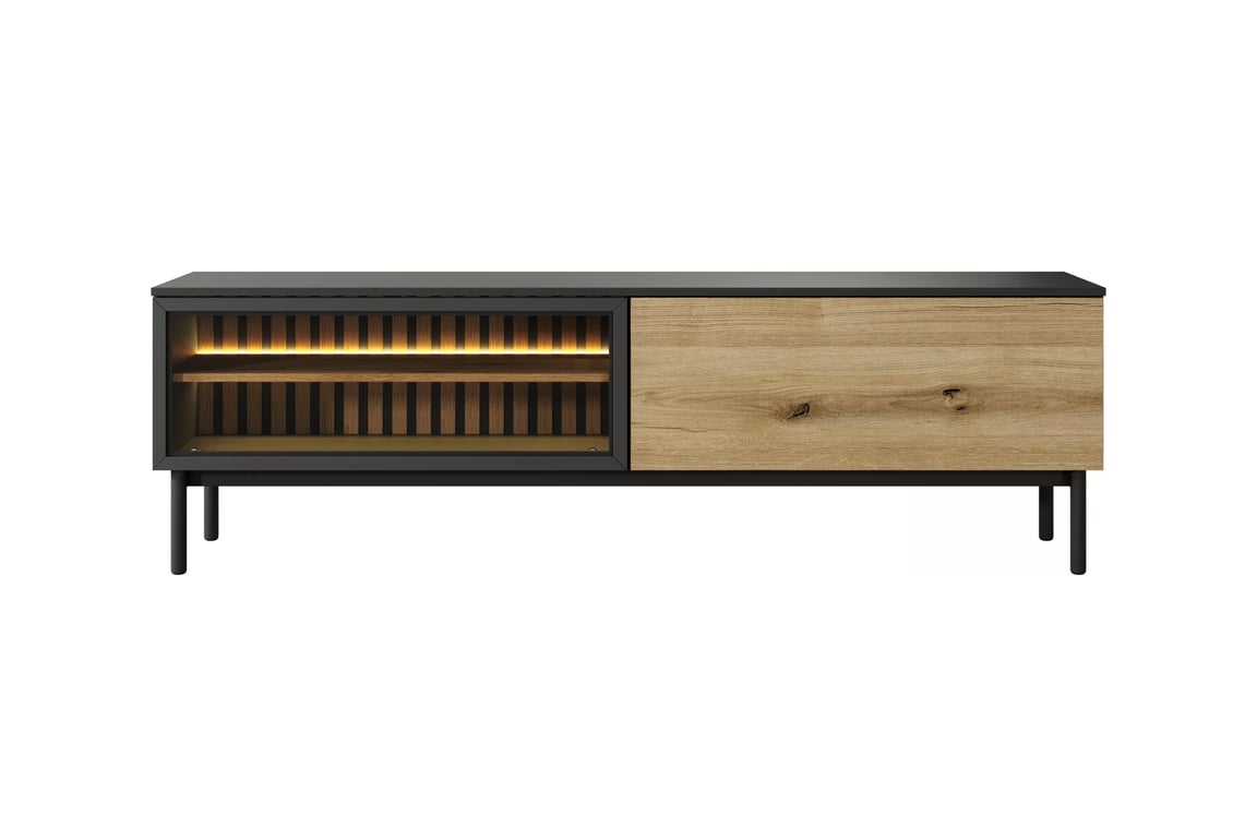 TV skrinka Noro 180 cm s LED osvetlením - dub evoke / čierna TV skrinka 180 cm s osvetlením LED - Dub evoke / Čierny