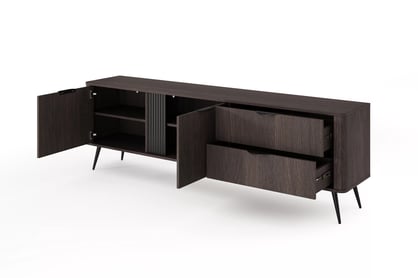 TV skrinka Edrin 195 cm so zásuvkami - dub dunin / čierna TV skrinka 195 cm so zásuvkami - Dub dunin / Čierny