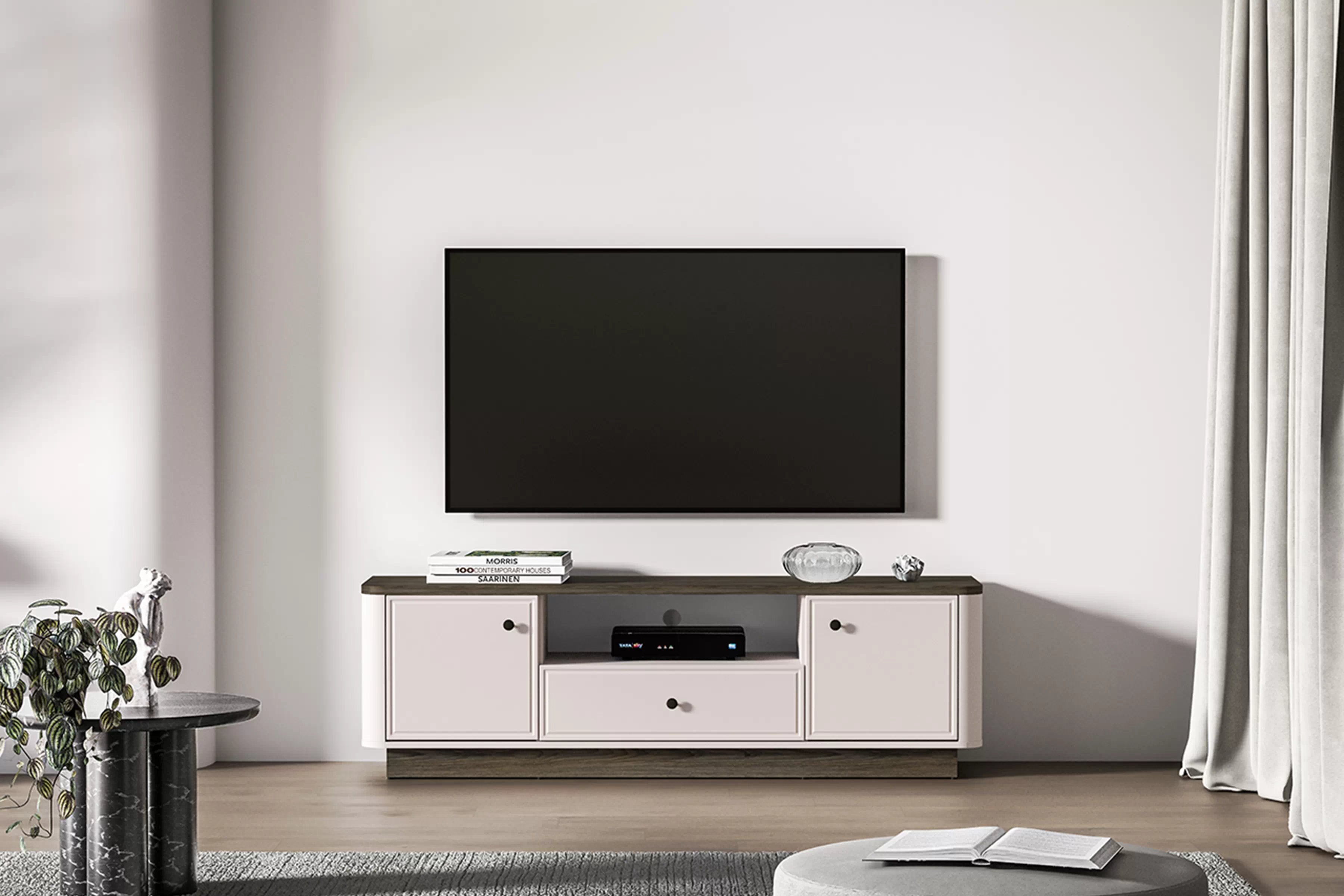 TV stolek Amberto 160 cm se zásuvkou - kašmír / dub windmill dark skříňka RTV Amberto 160 cm z szuflada - kašmír / dub windmill dark