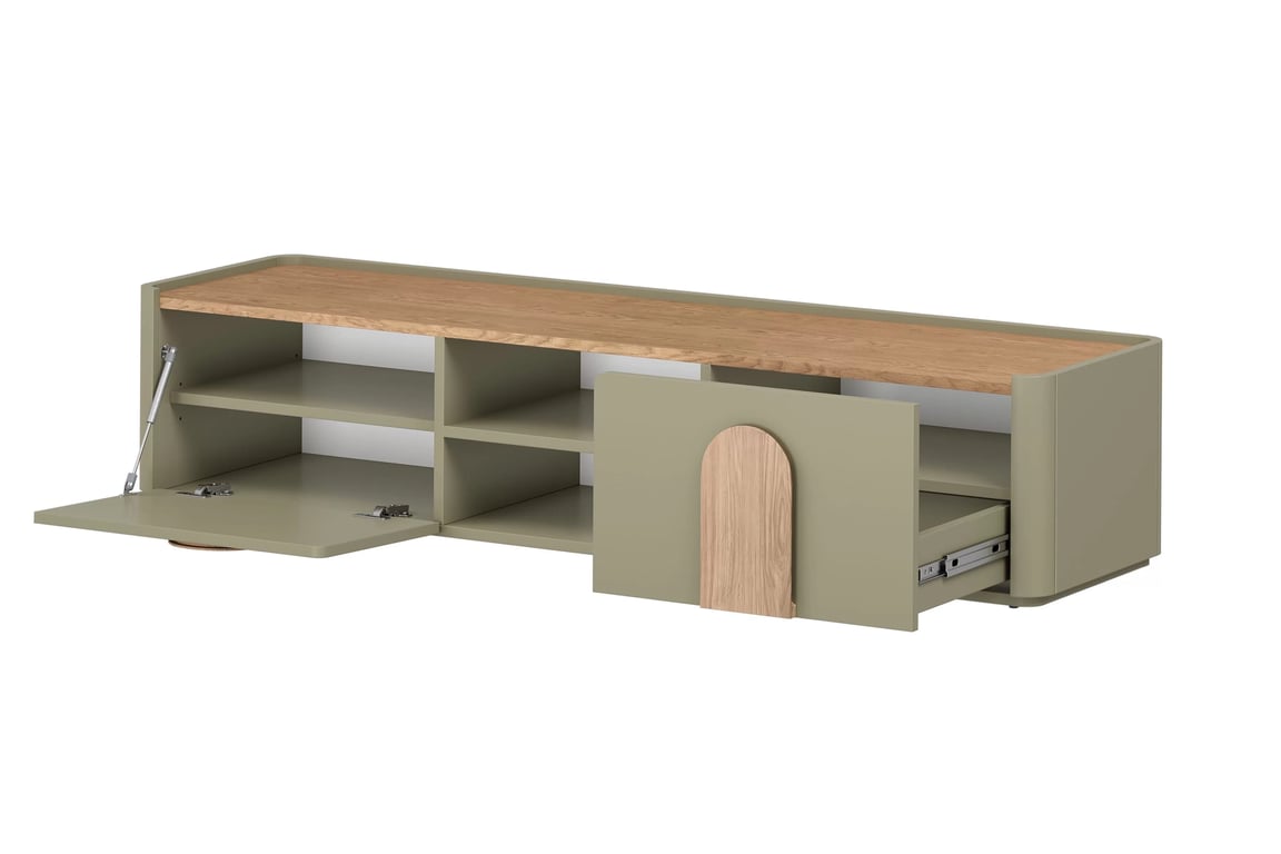 TV stolek Amilio 170 cm se zásuvkou - eukalyptus / dub baltic dune / úchyty dub přírodní skříňka RTV Amilio 170 cm z szuflada - eukaliptus / dub baltic dune / Úchytky dub přírodní