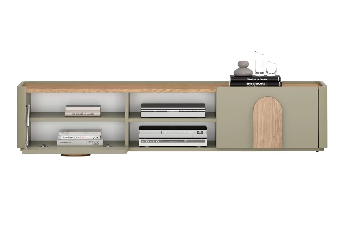 TV stolek Amilio 170 cm se zásuvkou - eukalyptus / dub baltic dune / úchyty dub přírodní skříňka RTV Amilio 170 cm z szuflada - eukaliptus / dub baltic dune / Úchytky dub přírodní