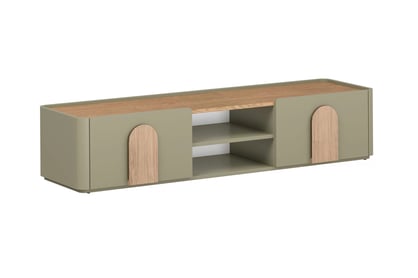 Moderní televizní stolek Amilio 170 cm s zásuvkou - eukalyptus / dub baltic dune / úchyty dub přírodní RTV skříňka Amilio 170 cm s šuplíkem, eukalyptus a dub baltic dune