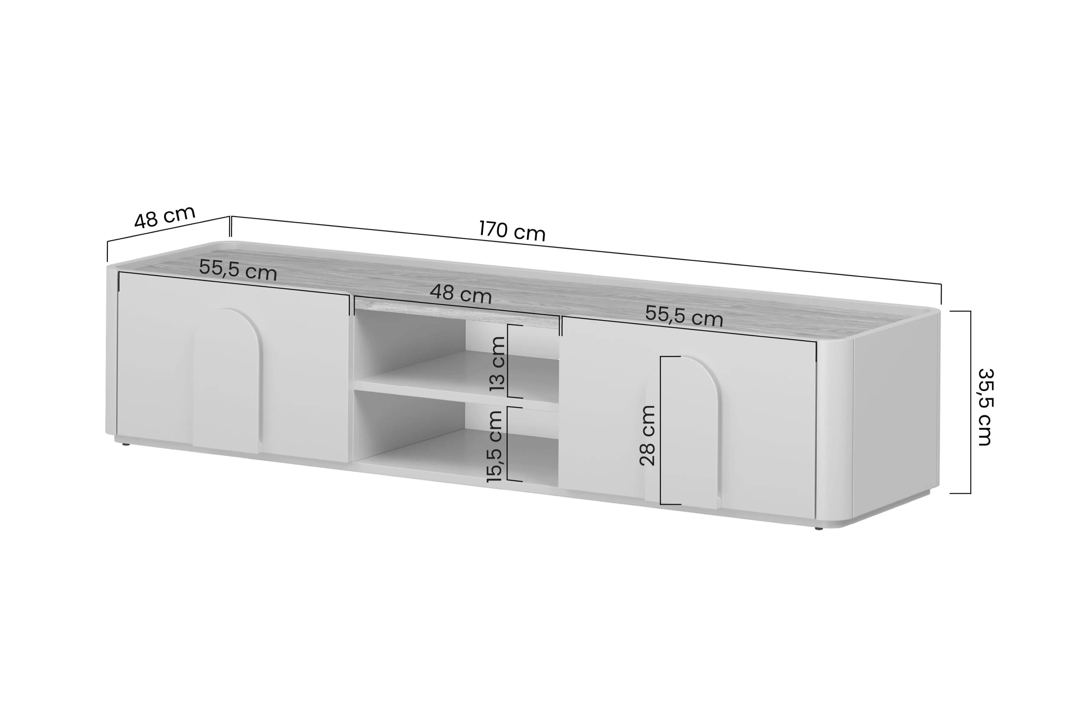 TV stolík Amilio 170 cm so zásuvkou - kašmír / olejovaný dub / úchytky svetlý dub TV skrinka Amilio 170 cm z szuflada - kašmír / Dub olejowany / úchyty Svetlý dub