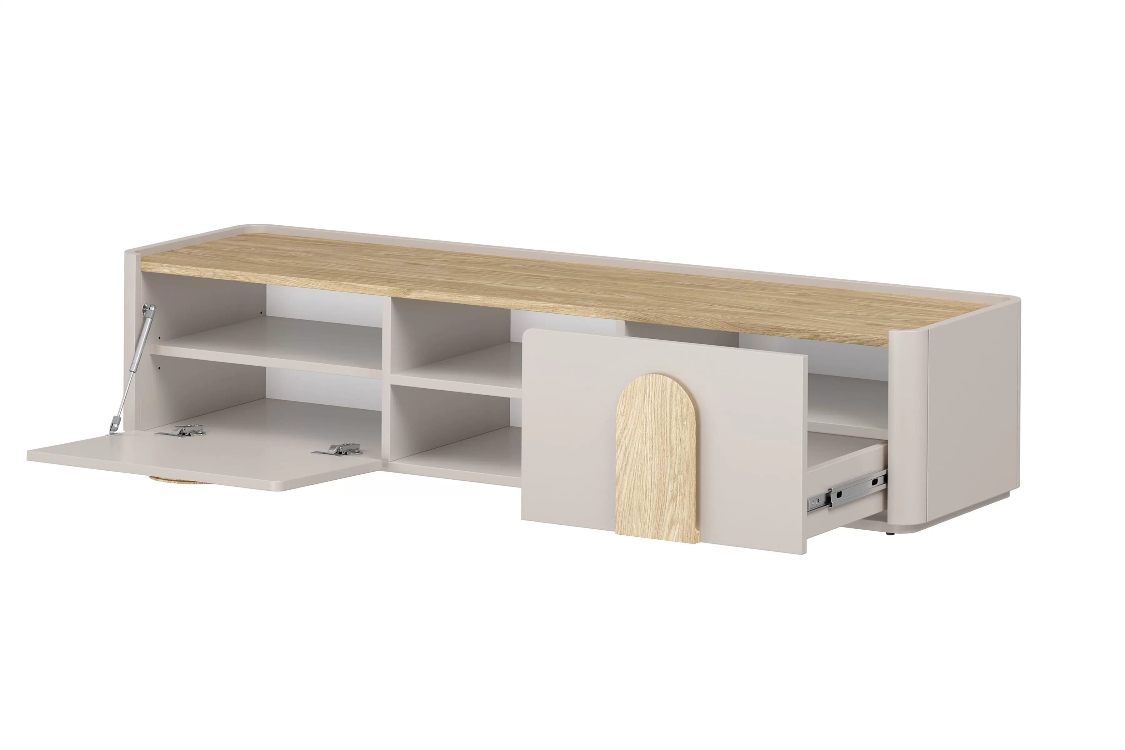 TV stolík Amilio 170 cm so zásuvkou - kašmír / olejovaný dub / úchytky svetlý dub TV skrinka Amilio 170 cm z szuflada - kašmír / Dub olejowany / úchyty Svetlý dub