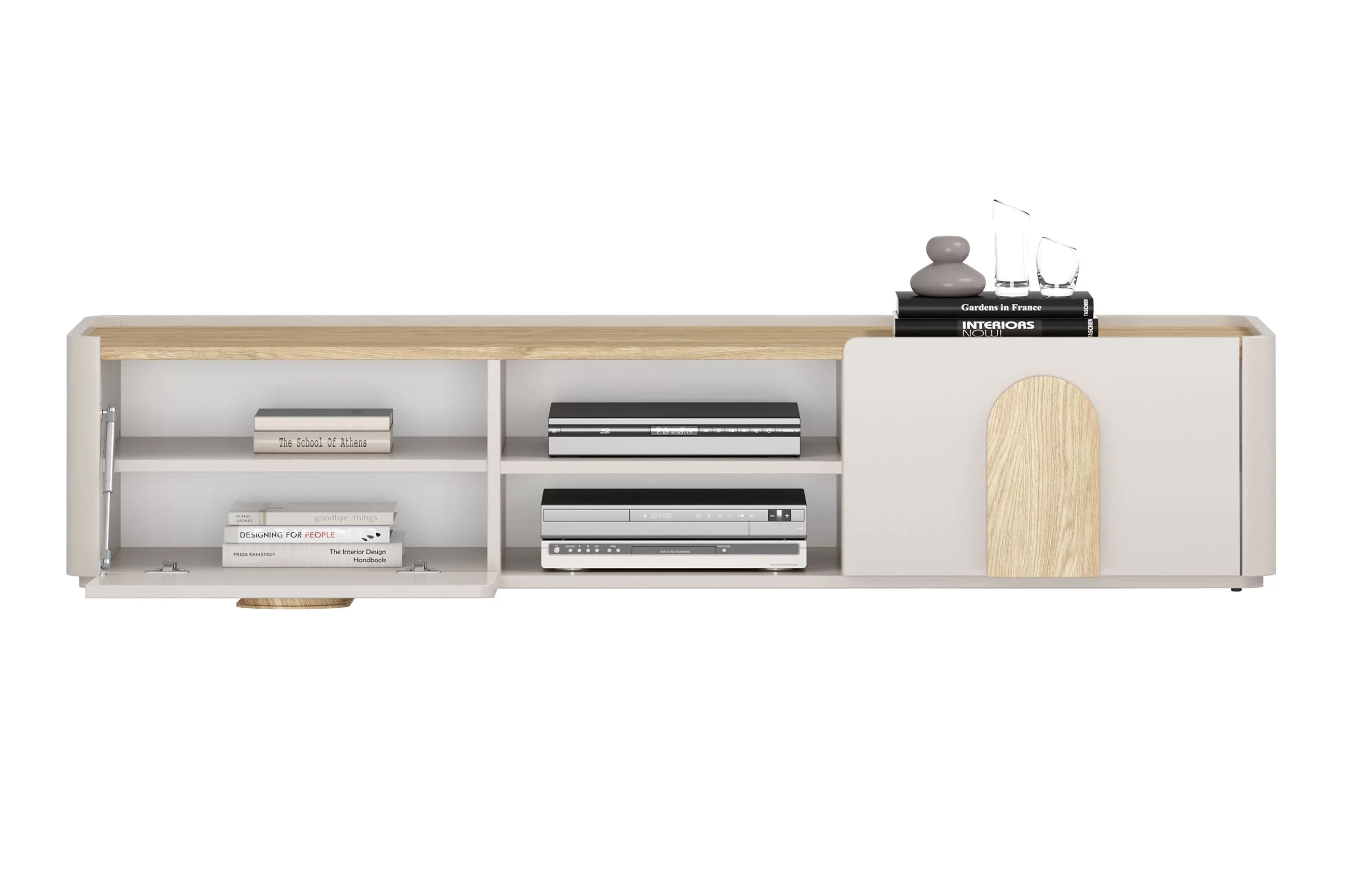 TV stolík Amilio 170 cm so zásuvkou - kašmír / olejovaný dub / úchytky svetlý dub TV skrinka Amilio 170 cm z szuflada - kašmír / Dub olejowany / úchyty Svetlý dub