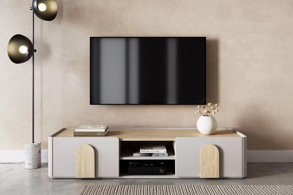 TV stolek Amilio 170 cm se zásuvkou - kašmír / dub olejovaný / úchyty dub světlý skříňka RTV Amilio 170 cm z szuflada - kašmír / dub olejowany / Úchytky světlý dub