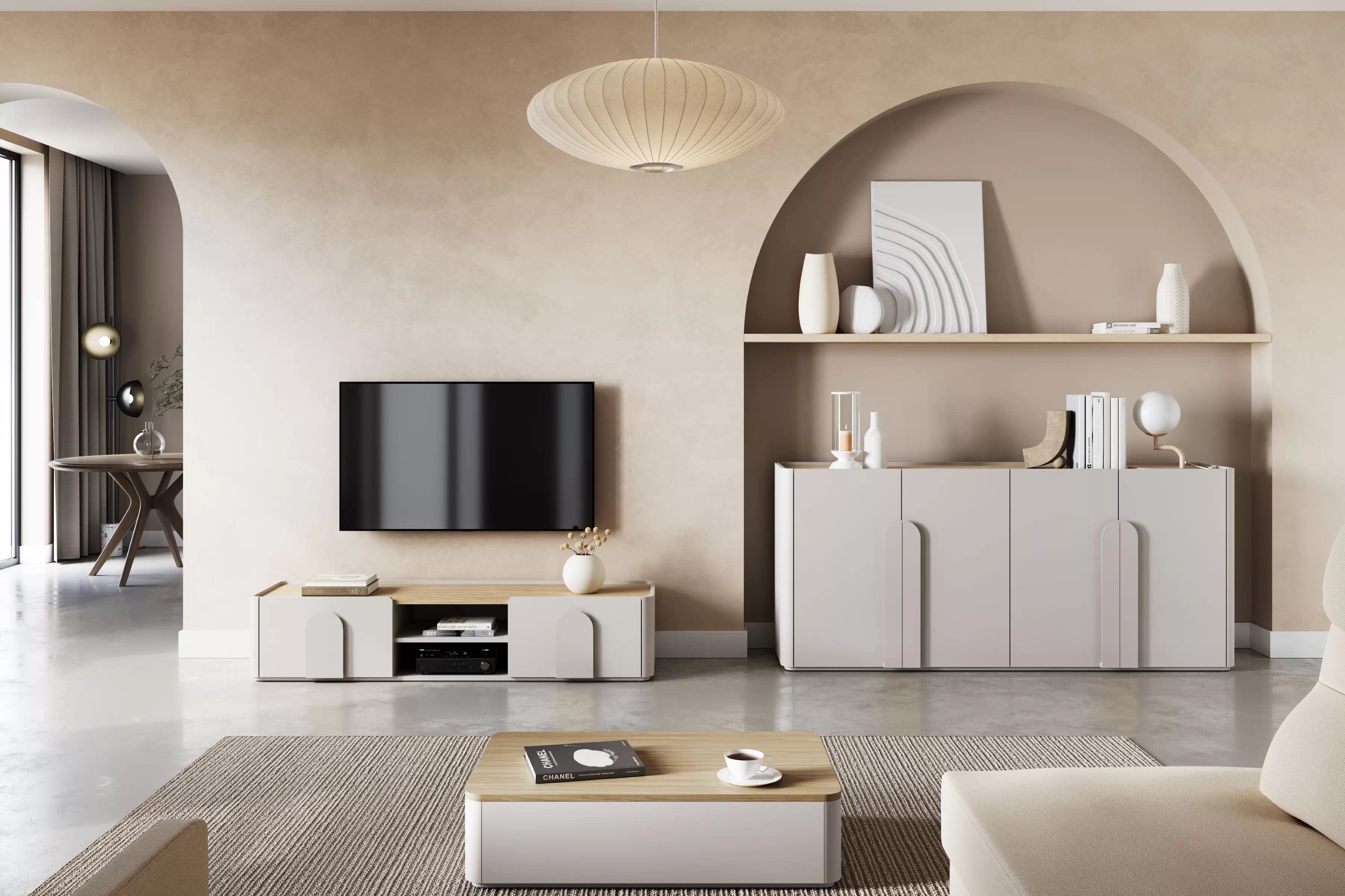 TV stolík Amilio 170 cm - kašmírová / dub olejovaný TV skrinka Amilio 170 cm z szuflada - kašmír / Dub olejowany / úchyty kašmír