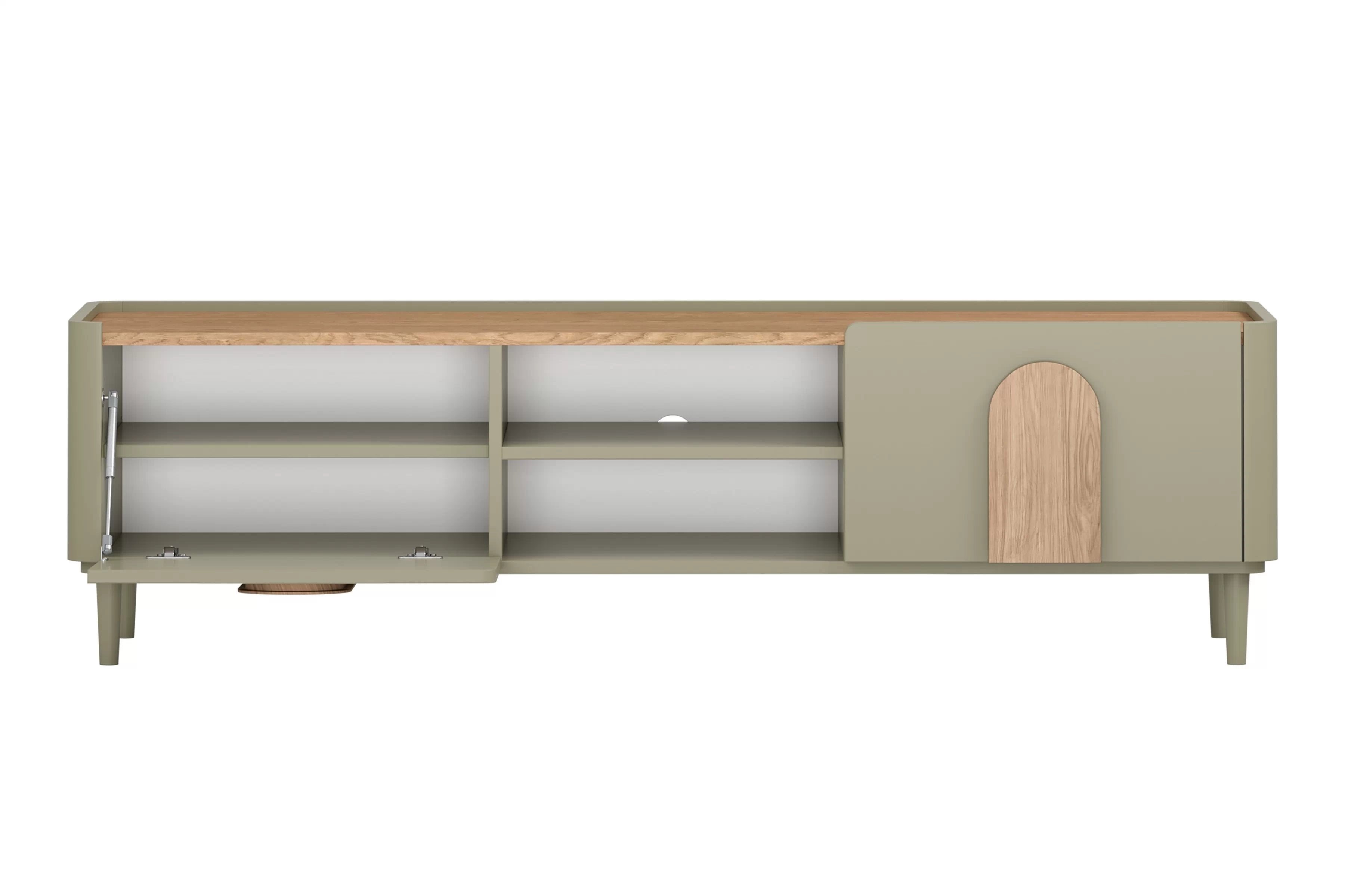 TV stolík Amilio 170 cm na nožičkách - eukalyptus / dub baltic dune / dub prírodný TV skrinka Amilio 170 cm z szuflada na nôžkach - eukaliptus / Dub baltic dune / úchyty Dub prírodné