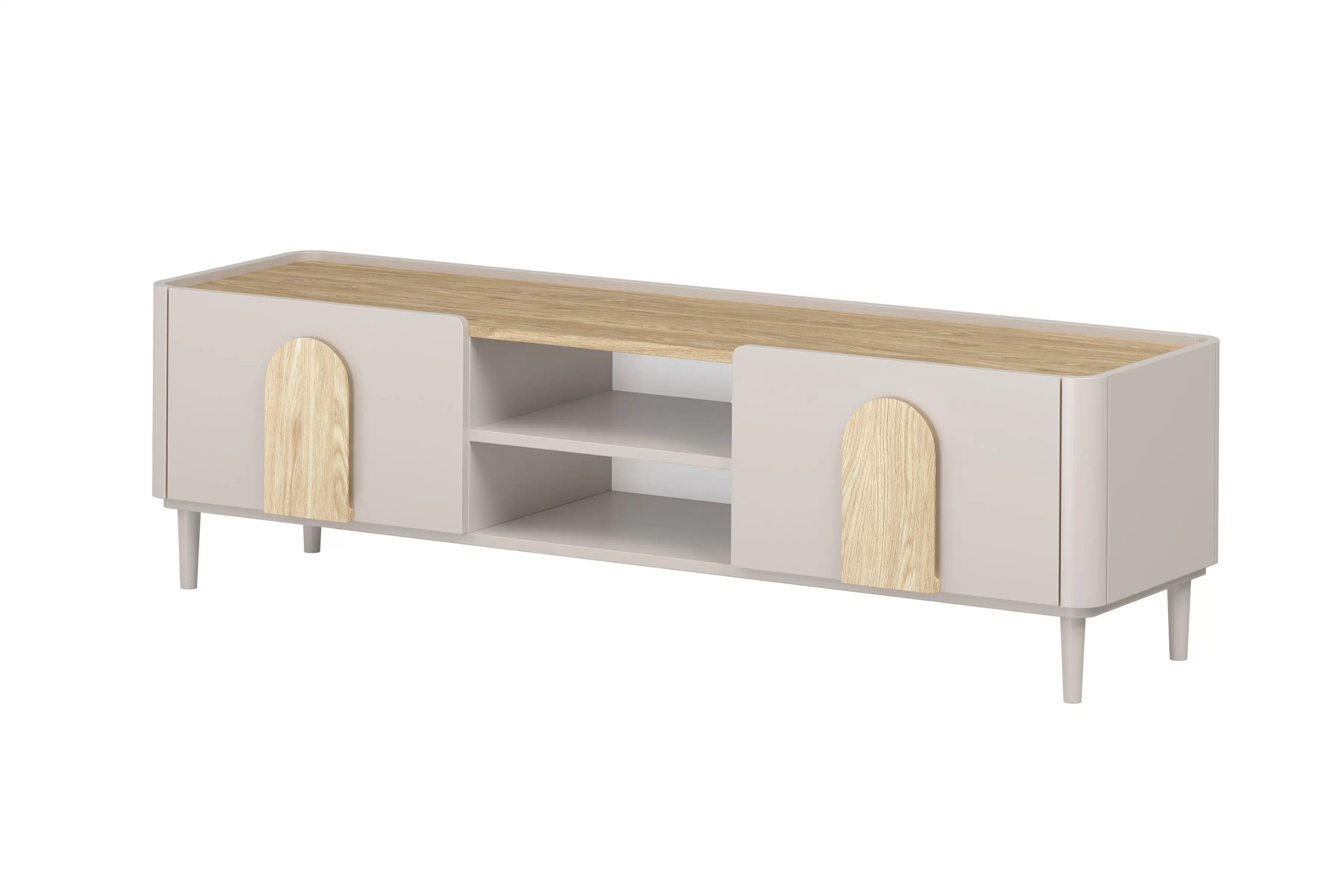 TV stolík Amilio 170 cm na nožičkách - kašmírová / dub olejovaný / dub svetlý TV skrinka Amilio 170 cm z szuflada na nôžkach - kašmír / Dub olejowany / úchyty Svetlý dub
