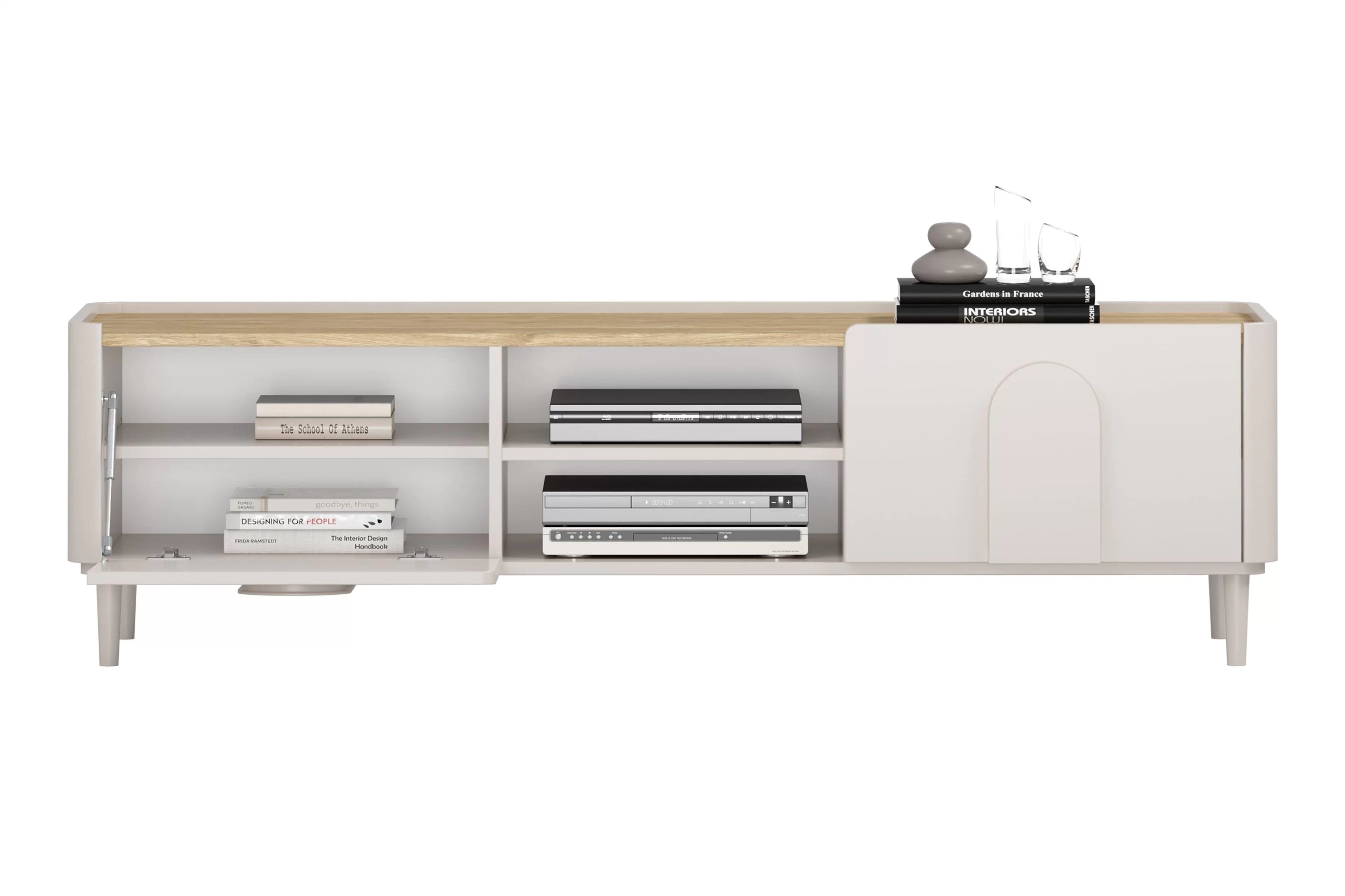 TV stolík Amilio 170 cm na nožičkách - kašmírová / dub olejovaný TV skrinka Amilio 170 cm z szuflada na nôžkach - kašmír / Dub olejowany / úchyty kašmír