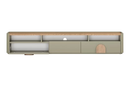TV stolek Amilio 220 cm se zásuvkou - eukalyptus / dub baltic dune / úchyty dub přírodní skříňka RTV Amilio 200 cm se zásuvkami - eukaliptus / dub baltic dune / Úchytky dub přírodní