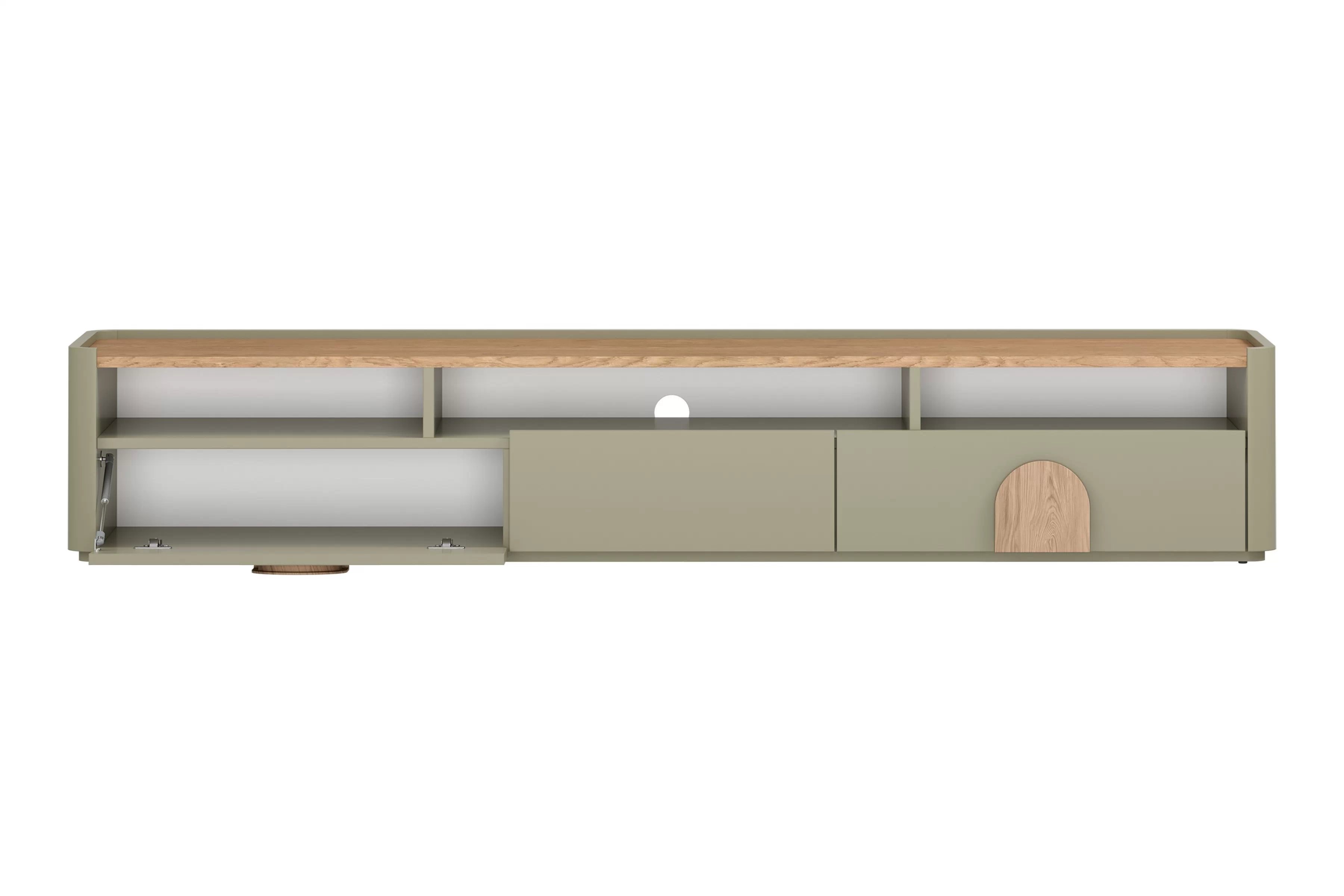 TV stolík Amilio 200 cm - eukalyptus / dub baltic dune / dub prírodný TV skrinka Amilio 200 cm so zásuvkami - eukaliptus / Dub baltic dune / úchyty Dub prírodné