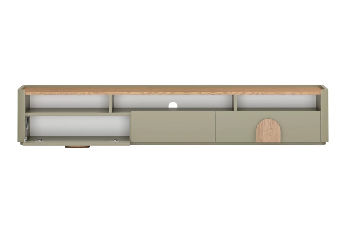 TV stolek Amilio 220 cm se zásuvkou - eukalyptus / dub baltic dune / úchyty dub přírodní skříňka RTV Amilio 200 cm se zásuvkami - eukaliptus / dub baltic dune / Úchytky dub přírodní