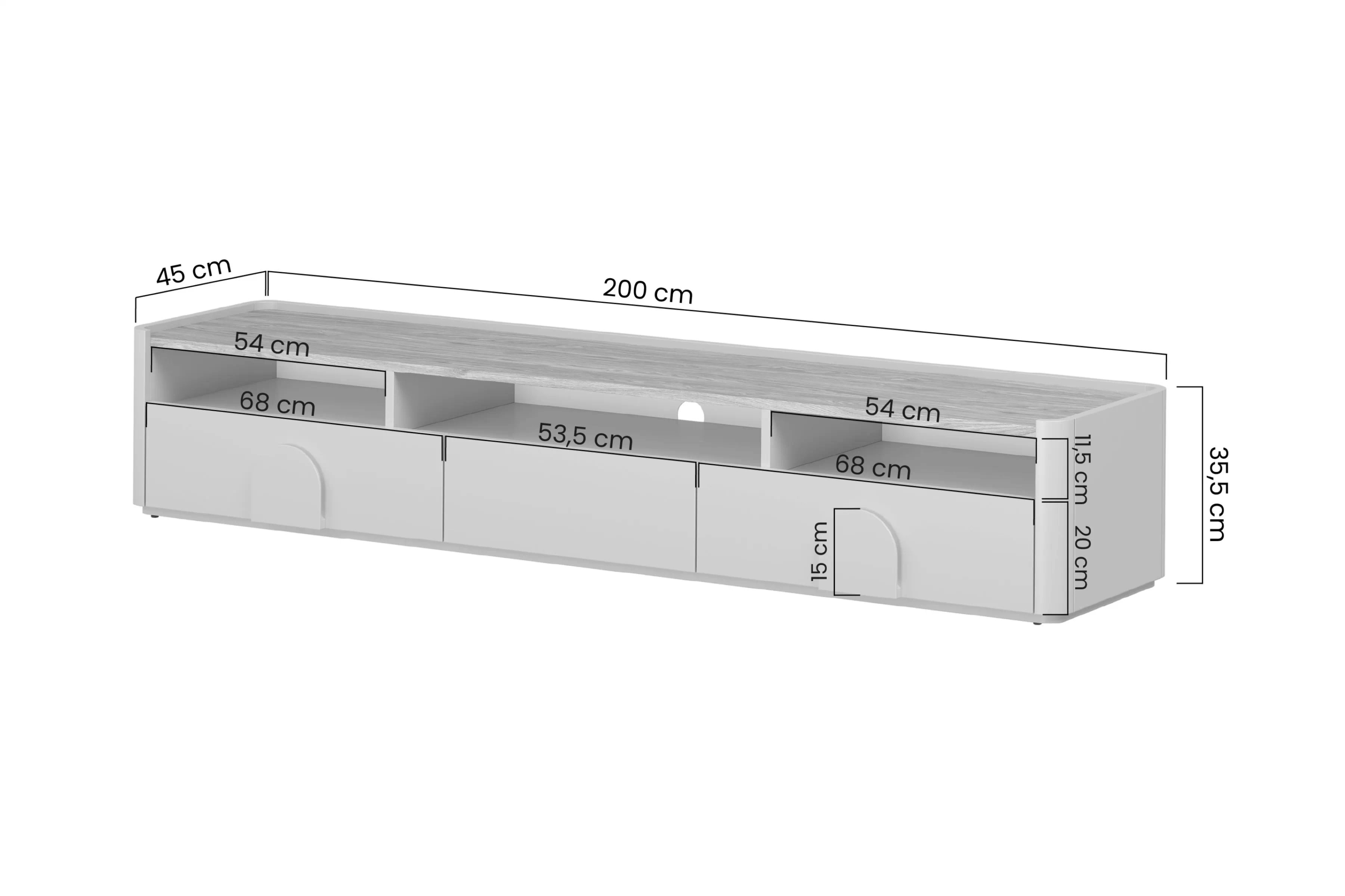 RTV skrinka Amilio 200 cm so zásuvkami - eukalyptus / dub baltic dune / úchyty dub prírodný TV skrinka Amilio 200 cm so zásuvkami - eukaliptus / Dub baltic dune / úchyty Dub prírodné