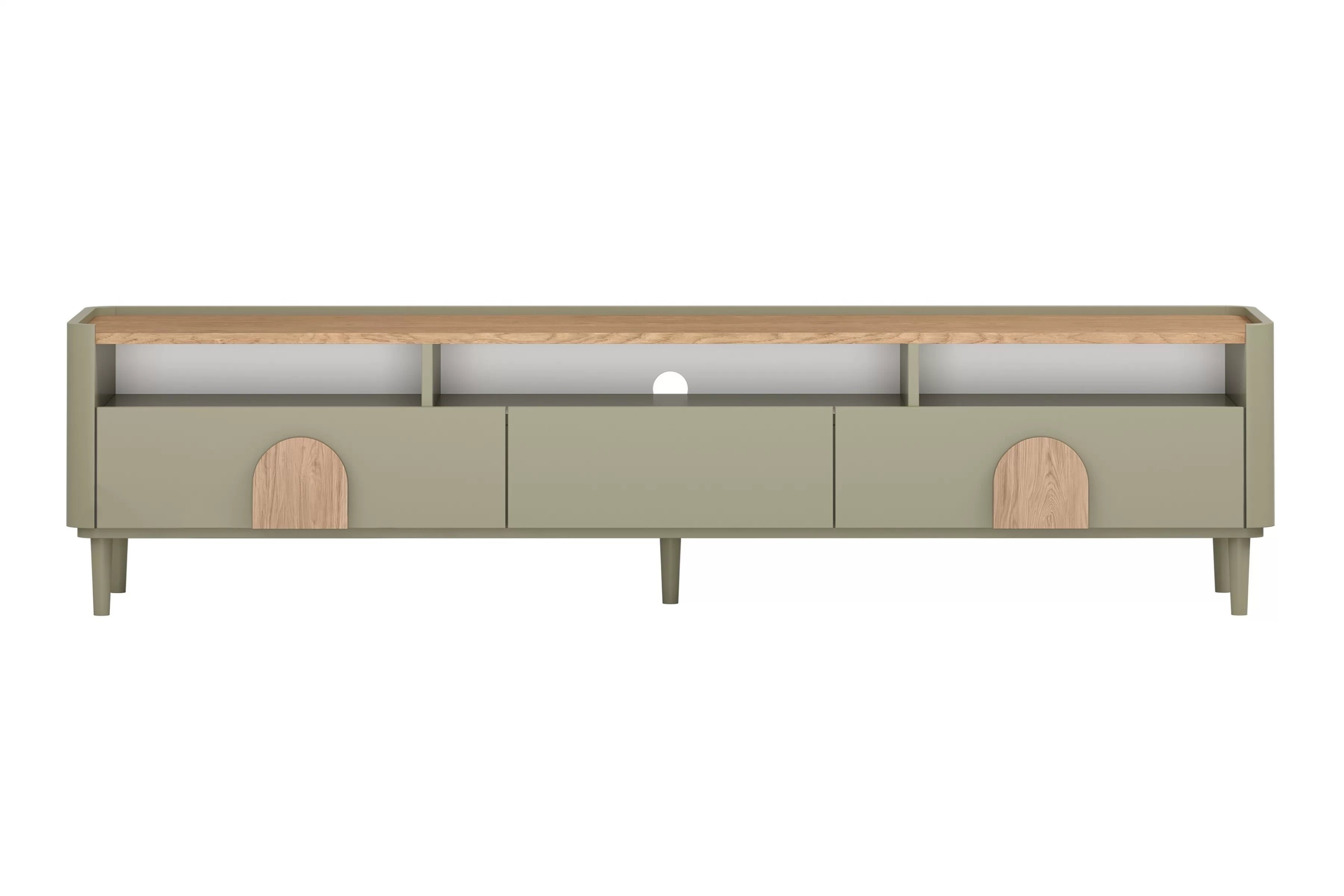 TV skrinka Amilio 200 cm na nožičkách - eukalyptus / dub baltic dune / dub prírodný TV skrinka Amilio 200 cm so zásuvkami na nôžkach - eukaliptus / Dub baltic dune / úchyty Dub prírodné