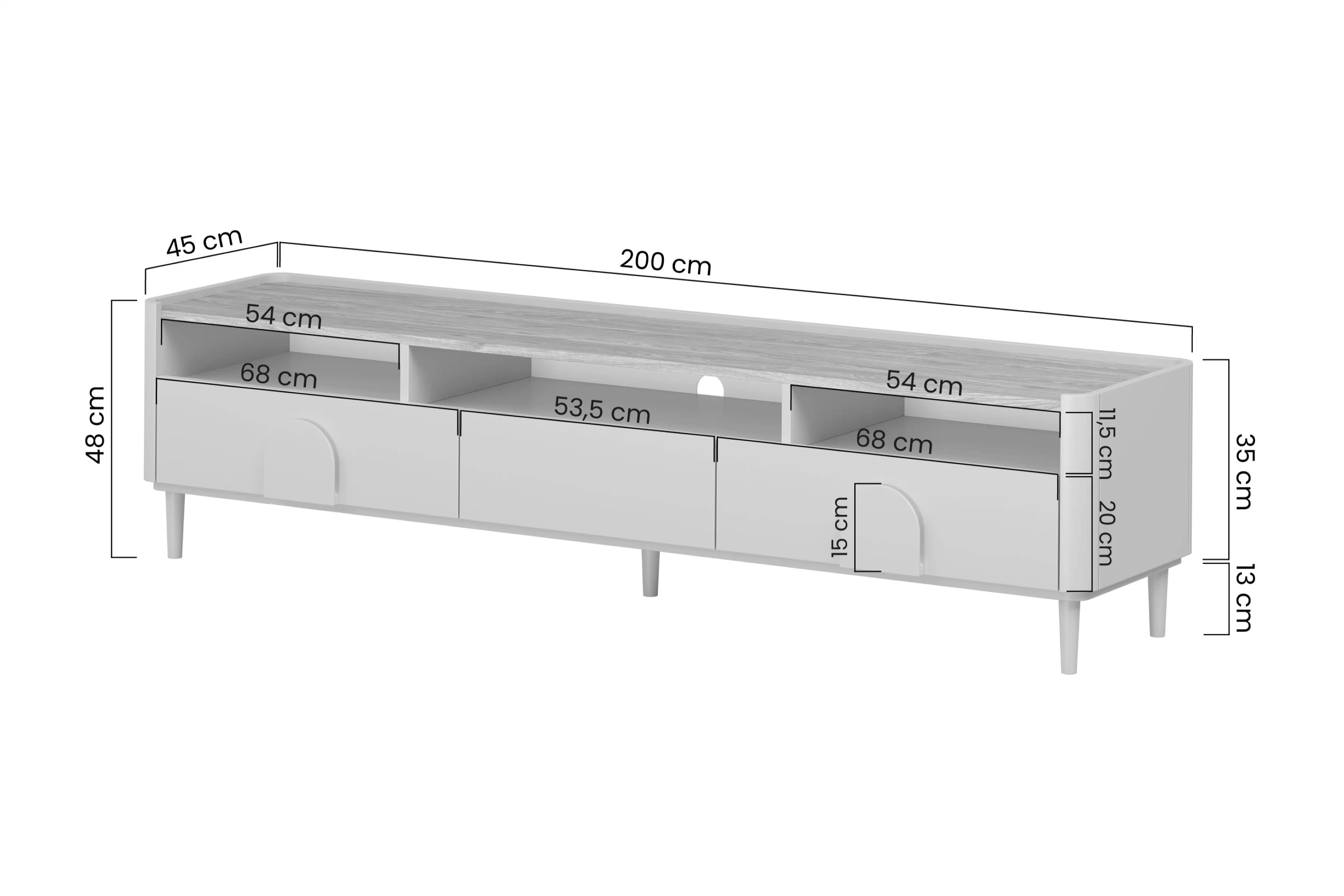 TV stolík Amilio 200 cm na nožičkách - kašmírová / dub olejovaný / dub svetlý TV skrinka Amilio 200 cm so zásuvkami na nôžkach - kašmír / Dub olejowany / úchyty Svetlý dub
