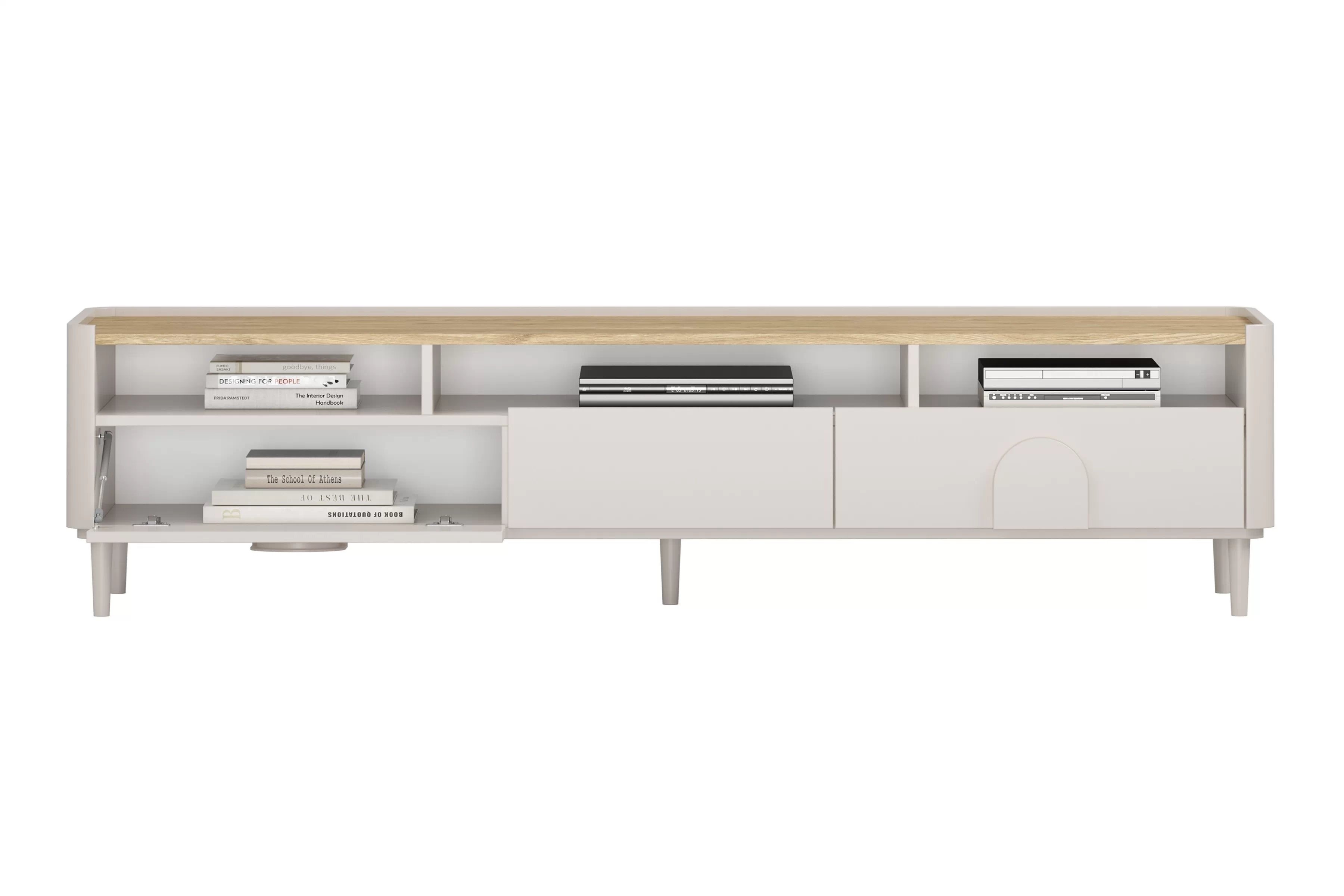 TV stolík Amilio 200 cm na nožičkách - kašmírová / dub olejovaný TV skrinka Amilio 200 cm so zásuvkami na nôžkach - kašmír / Dub olejowany / úchyty kašmír