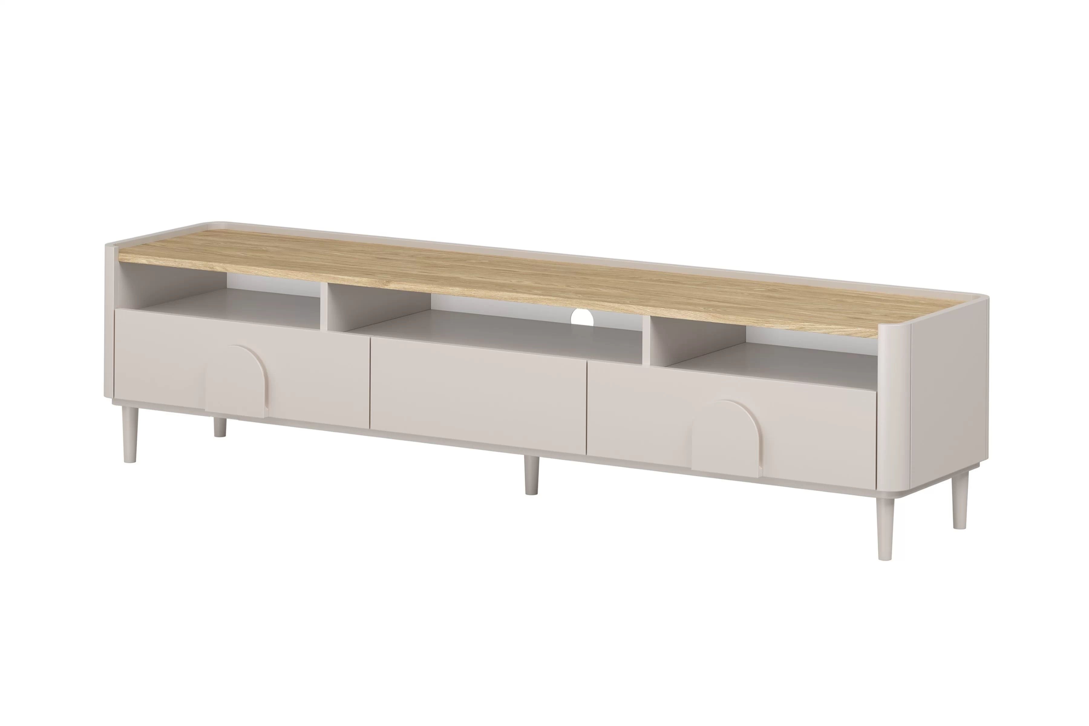 TV stolík Amilio 200 cm na nožičkách - kašmírová / dub olejovaný TV skrinka Amilio 200 cm so zásuvkami na nôžkach - kašmír / Dub olejowany / úchyty kašmír