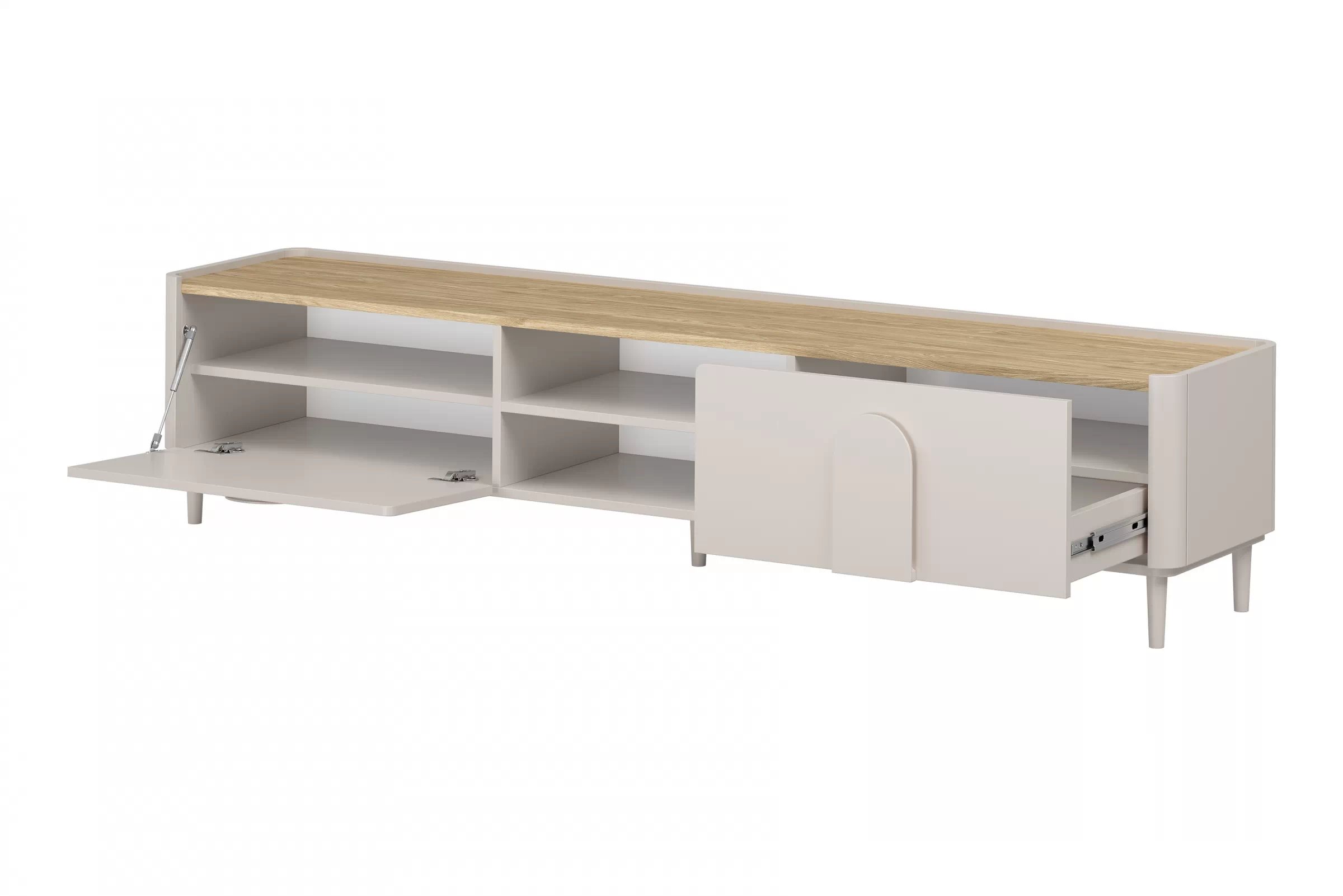 TV stolík Amilio 220 cm na nožičkách - kašmír / olejovaný dub TV skrinka Amilio 220 cm na nôžkach - kašmír / Dub olejowany - Limitovaná ponuka expozície