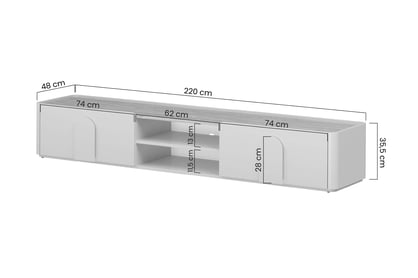 skříňka RTV Amilio 220 cm z szuflada - eukaliptus / dub baltic dune skříňka RTV Amilio 220 cm z szuflada - eukaliptus / dub baltic dune / Úchytky dub přírodní