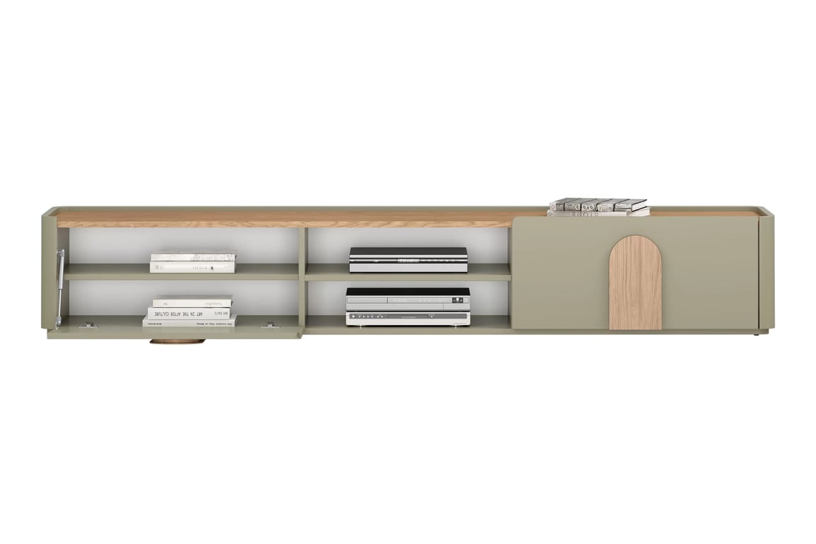 skříňka RTV Amilio 220 cm z szuflada - eukaliptus / dub baltic dune skříňka RTV Amilio 220 cm z szuflada - eukaliptus / dub baltic dune / Úchytky dub přírodní
