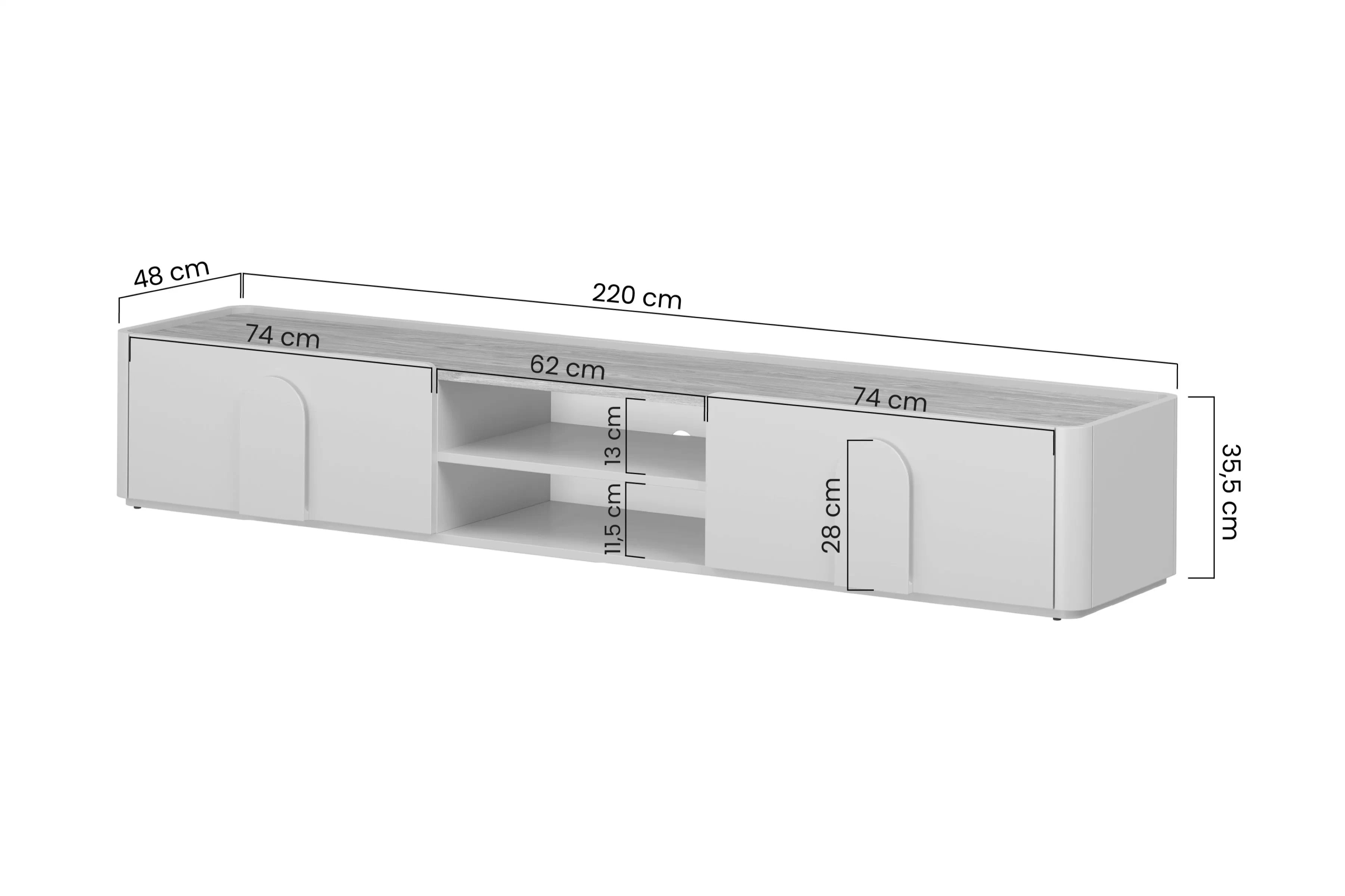 TV stolík Amilio 220 cm - kašmírová / dub olejovaný / dub svetlý TV skrinka Amilio 220 cm z szuflada - kašmír / Dub olejowany / úchyty Svetlý dub