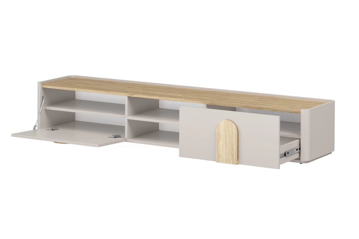 TV stolek Amilio 220 cm se zásuvkou - kašmír / dub olejovaný / úchyty dub světlý skříňka RTV Amilio 220 cm z szuflada - kašmír / dub olejowany / Úchytky světlý dub