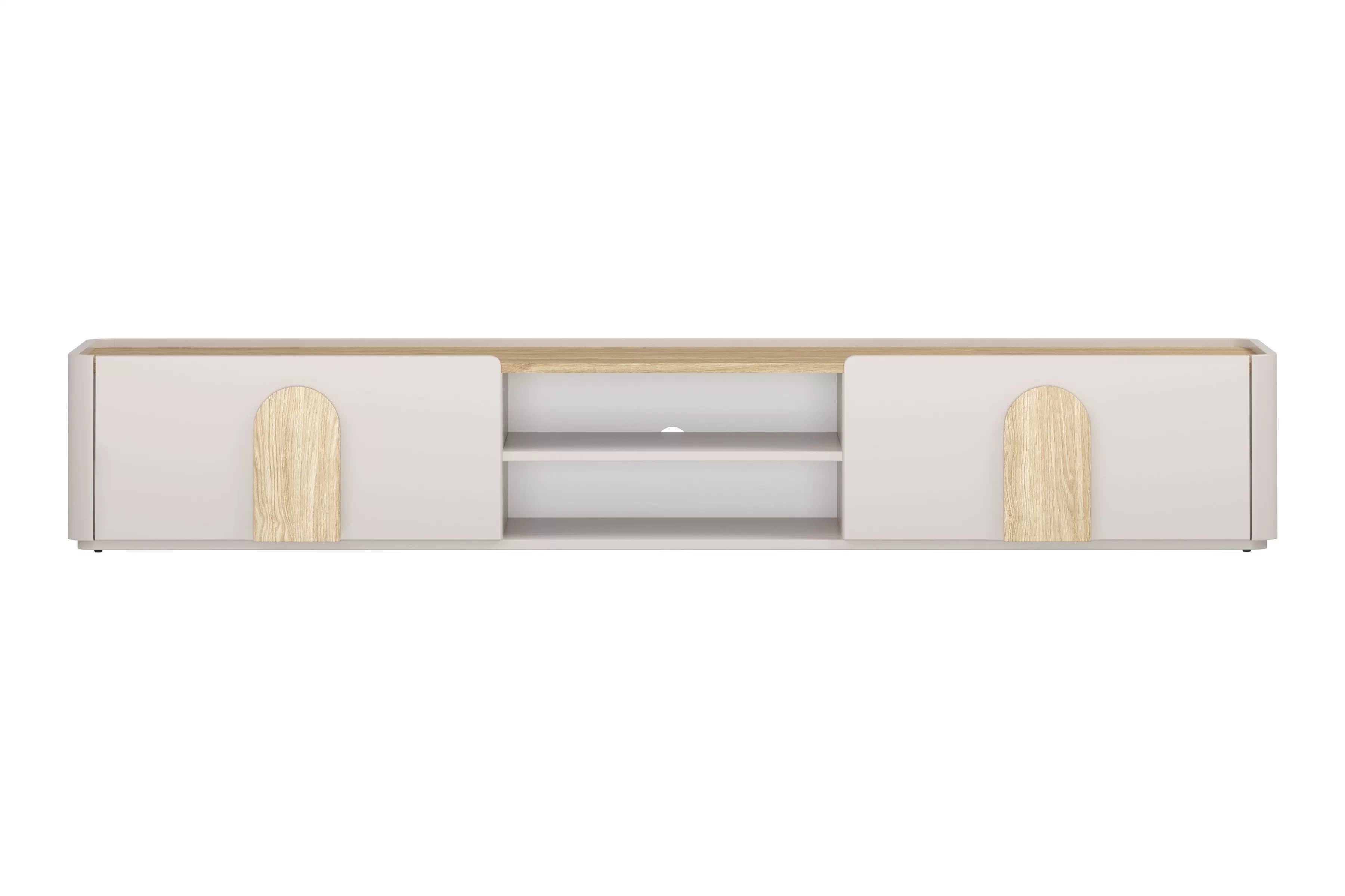 TV stolík Amilio 220 cm - kašmírová / dub olejovaný / dub svetlý TV skrinka Amilio 220 cm z szuflada - kašmír / Dub olejowany / úchyty Svetlý dub