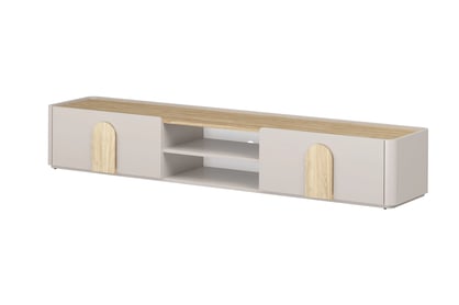 TV stolek Amilio 220 cm se zásuvkou - kašmír / dub olejovaný / úchyty dub světlý