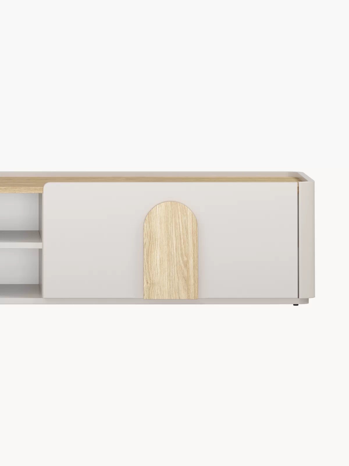Moderní TV skříňka Amilio 220 cm s šuplíkem - kašmír / olejovaný dub / úchyty světlý dub skříňka RTV Amilio 220 cm z szuflada - kašmír / dub olejowany / Úchytky světlý dub