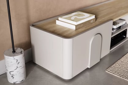 TV stolík Amilio 220 cm so zásuvkou - kašmír / olejovaný dub / úchytky kašmír TV skrinka Amilio 220 cm z szuflada - kašmír / Dub olejowany / úchyty kašmír