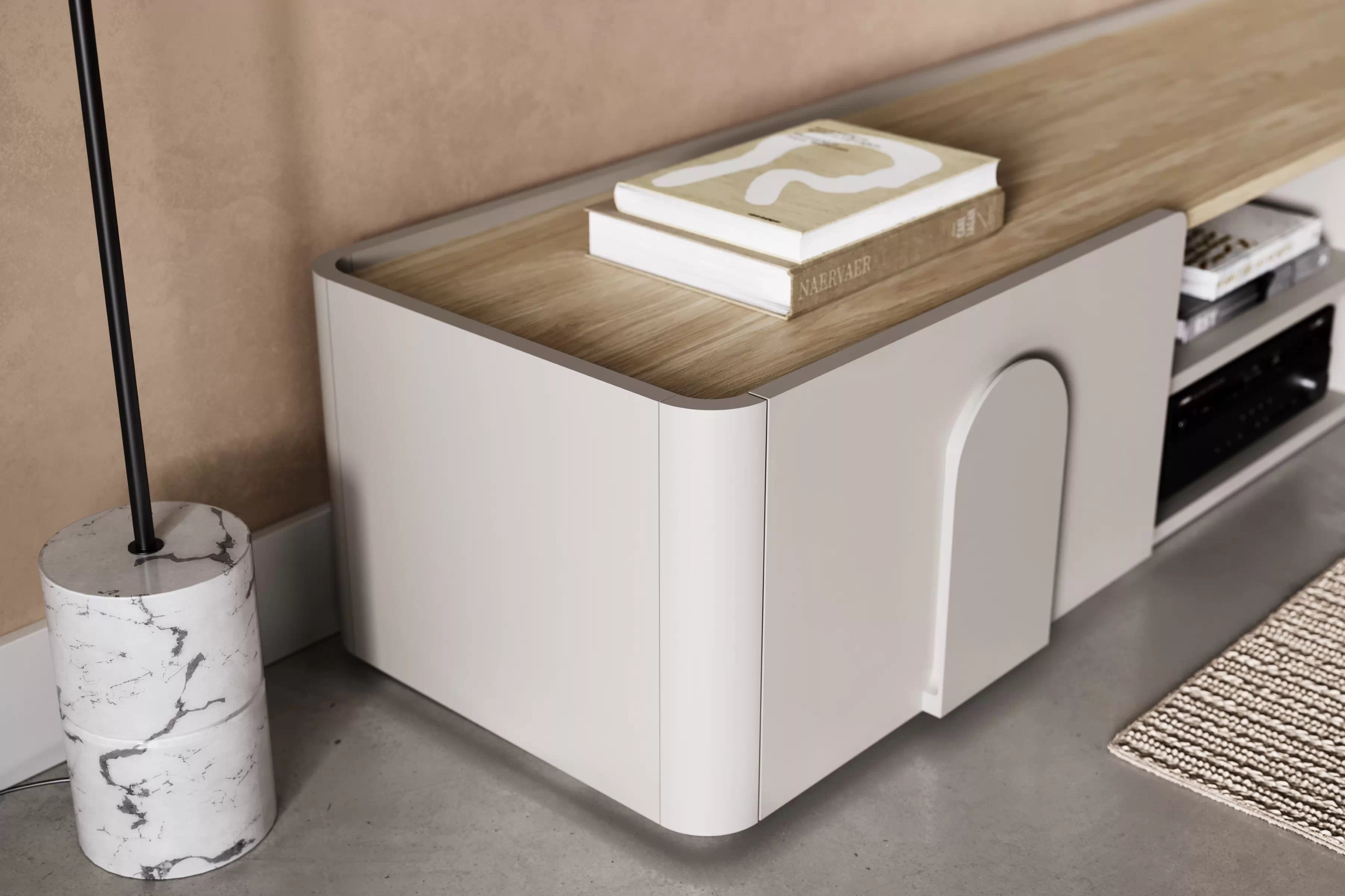 TV stolík Amilio 220 cm - kašmírová / dub olejovaný TV skrinka Amilio 220 cm z szuflada - kašmír / Dub olejowany / úchyty kašmír