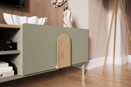 TV stolík Amilio 220 cm so zásuvkou - eukalyptus / dub baltic dune / dub prírodný TV skrinka Amilio 220 cm z szuflada na nôžkach - eukaliptus / Dub baltic dune / úchyty Dub prírodné