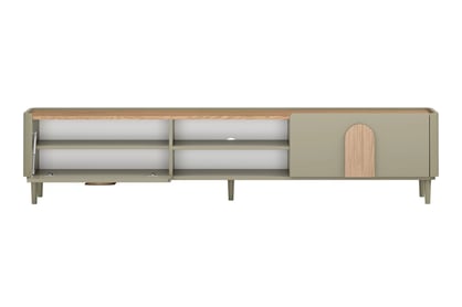 TV stolek Amilio 220 cm se zásuvkou - eukalyptus / dub baltic dune / úchyty dub přírodní skříňka RTV Amilio 220 cm z szuflada na nožkách - eukaliptus / dub baltic dune / Úchytky dub přírodní