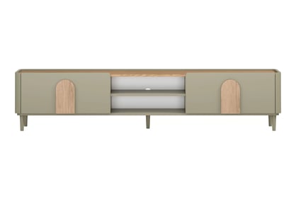 TV stolek Amilio 220 cm se zásuvkou - eukalyptus / dub baltic dune / úchyty dub přírodní skříňka RTV Amilio 220 cm z szuflada na nožkách - eukaliptus / dub baltic dune / Úchytky dub přírodní