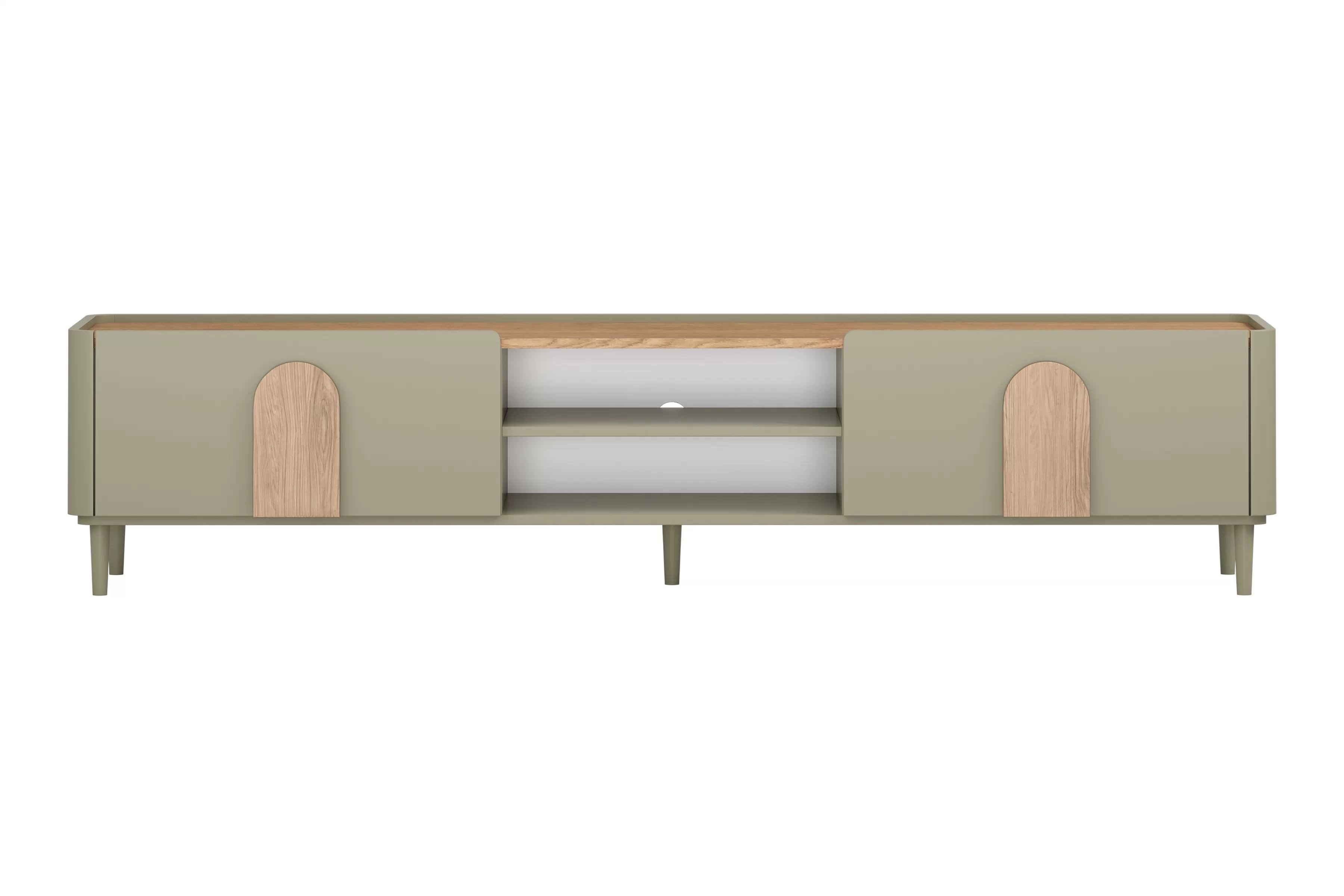 TV stolík Amilio 220 cm na nožičkách - eukalyptus / dub baltic dune / dub prírodný TV skrinka Amilio 220 cm z szuflada na nôžkach - eukaliptus / Dub baltic dune / úchyty Dub prírodné