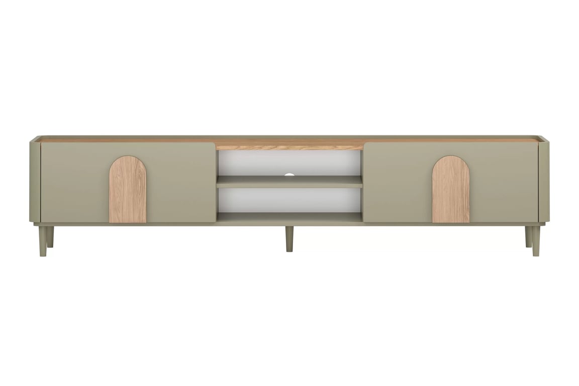 TV stolek Amilio 220 cm se zásuvkou - eukalyptus / dub baltic dune / úchyty dub přírodní skříňka RTV Amilio 220 cm z szuflada na nožkách - eukaliptus / dub baltic dune / Úchytky dub přírodní