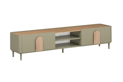 TV stolek Amilio 220 cm na nožkách - eukalyptus / dub baltic dune / úchytky dub přírodní