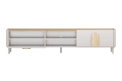 TV stolek Amilio 220 cm se zásuvkou - kašmír / dub olejovaný / úchyty dub světlý skříňka RTV Amilio 220 cm z szuflada na nožkách - kašmír / dub olejowany / Úchytky světlý dub