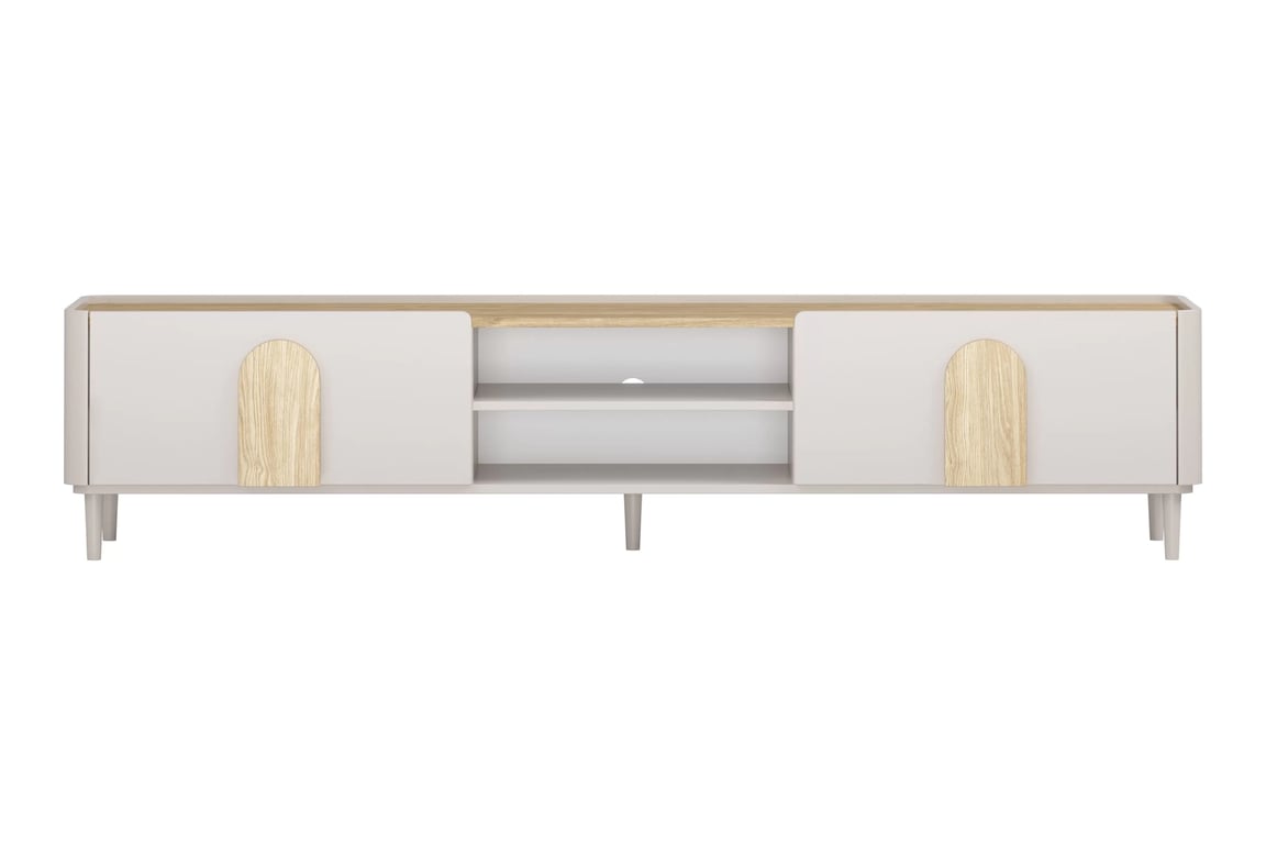 TV stolek Amilio 220 cm se zásuvkou - kašmír / dub olejovaný / úchyty dub světlý skříňka RTV Amilio 220 cm z szuflada na nožkách - kašmír / dub olejowany / Úchytky světlý dub