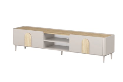 TV stolek Amilio 220 cm se zásuvkou - kašmír / dub olejovaný / úchyty dub světlý