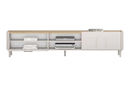 TV stolek Amilio 220 cm se zásuvkou - kašmír / dub olejovaný / úchyty kašmír skříňka RTV Amilio 220 cm z szuflada na nožkách - kašmír / dub olejowany / Úchytky kašmír