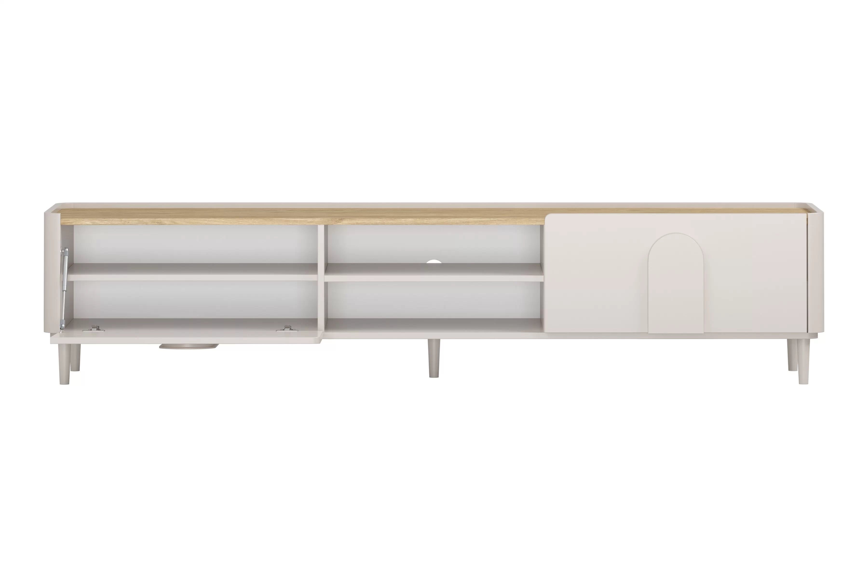 TV stolík Amilio 220 cm na nožičkách - kašmírová / dub olejovaný TV skrinka Amilio 220 cm z szuflada na nôžkach - kašmír / Dub olejowany / úchyty kašmír