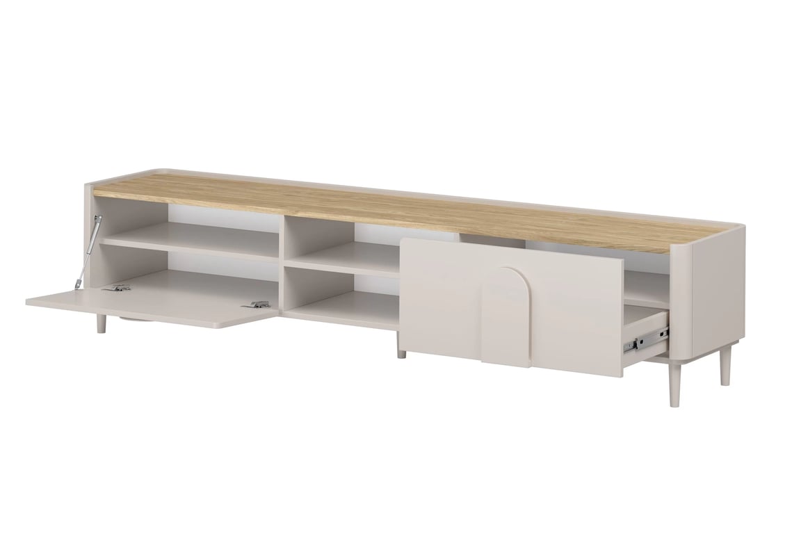 TV stolek Amilio 220 cm se zásuvkou - kašmír / dub olejovaný / úchyty kašmír skříňka RTV Amilio 220 cm z szuflada na nožkách - kašmír / dub olejowany / Úchytky kašmír