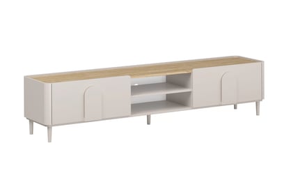 TV stolek Amilio 220 cm na nožkách - kašmírová / dub olejovaný / kašmírové úchytky